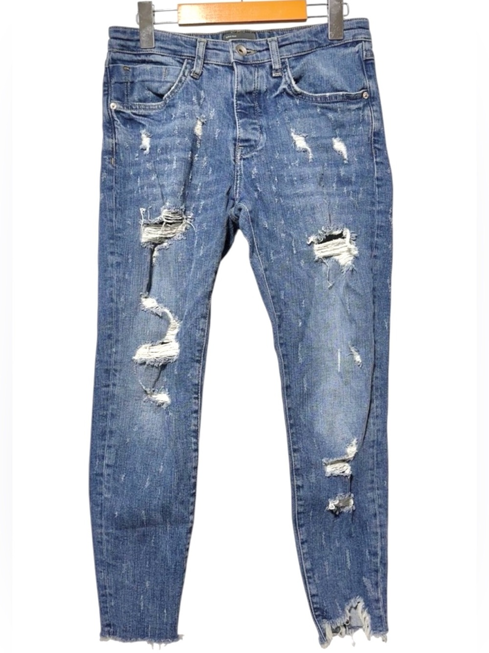 ZARA Men’s Distressed Skinny Jeans Button Fly Cropped Streetwear 30